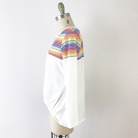 LAST ONE Rainbow Twist Front Soft Stretchy Tee 70s - Picture 5 of 7